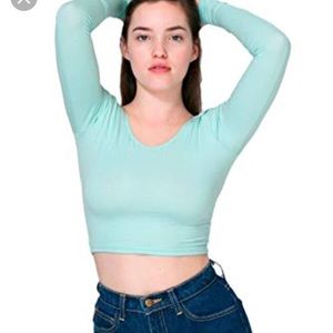 American apparel teal long sleeve crop top